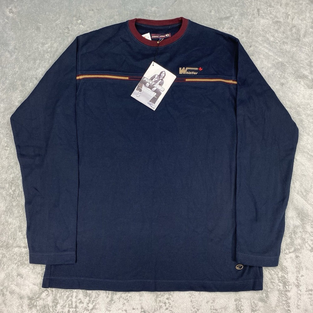 Vtg Point Zero Shirt Mens L Blue Striped Long Sleeve Skater Whistler Canada NWT
